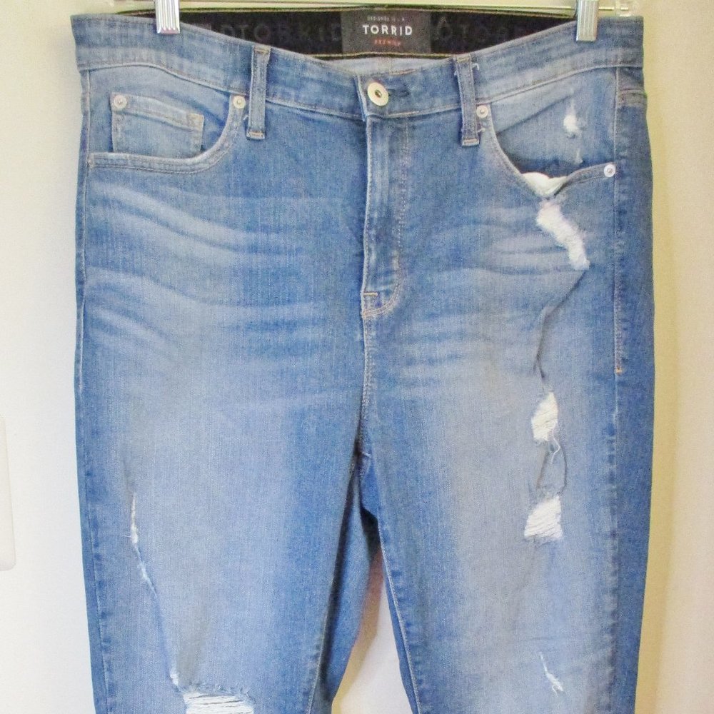 Torrid Premium Sky High Skinny Women's Straight Leg Blue Jeans, Distressed, 16 R